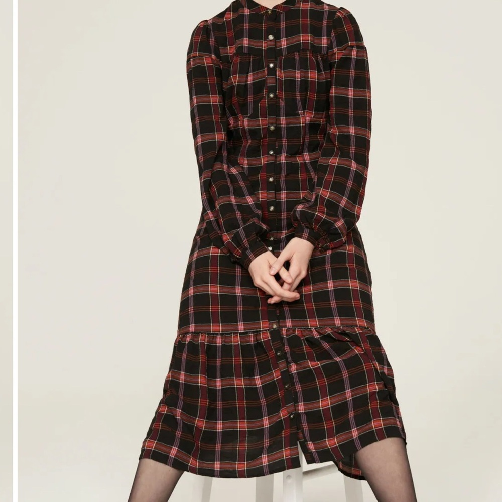 Pamela Love Long Sleeve Plaid Dress - Black and Red
